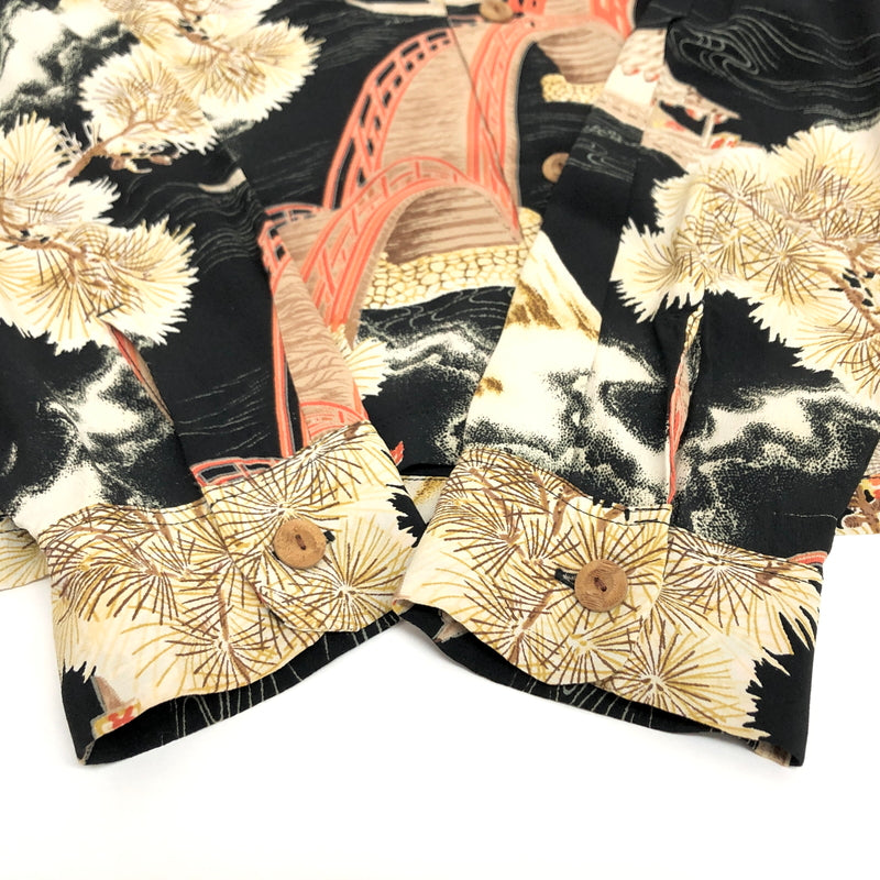 【中古品】【メンズ】 SUN SURF サンサーフ ARCH BRIDGE&MT FUJI L/S RAYON SHIRT SS21577 総柄シャツ 長袖 トップス レーヨン 東洋エンタープライズ 145-260612-rs-04-fur サイズ：S カラー：ブラック系 万代Net店