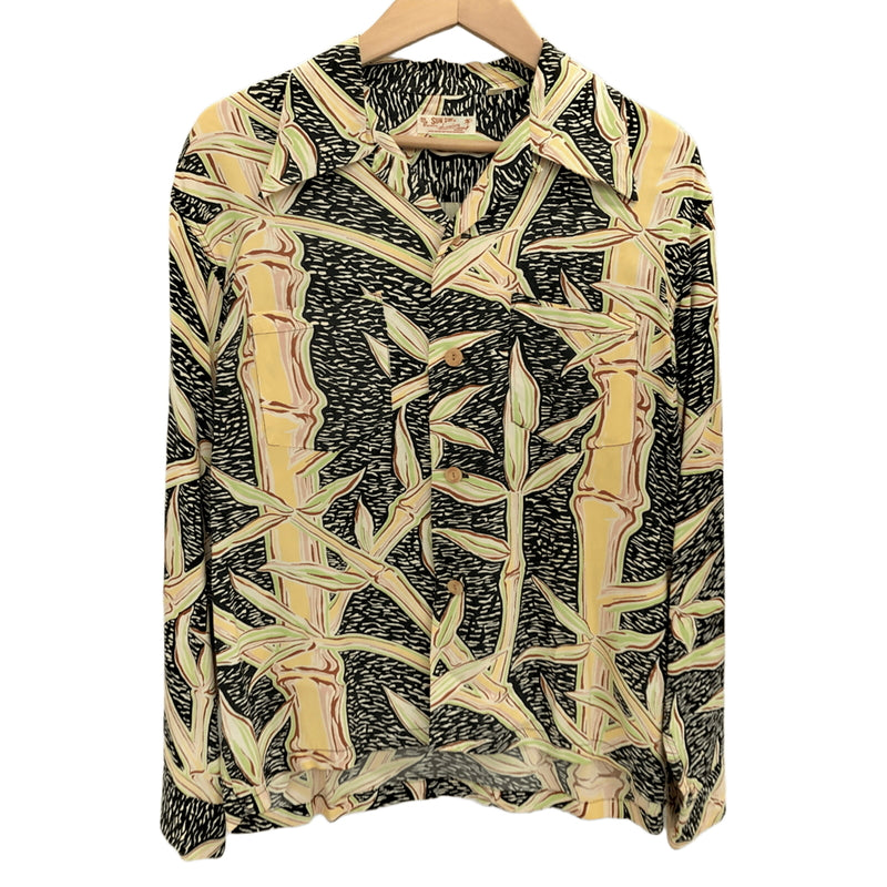 【中古品】【メンズ】 SUN SURF サンサーフ BAMBOO PRINT L/S RAYON ALOHA SHIRT SS20970 アロハシャツ ハワイアンシャツ 長袖 トップス レーヨン 総柄 東洋エンタープライズ 145-260612-rs-05-fur サイズ：S カラー：ブラック系 万代Net店