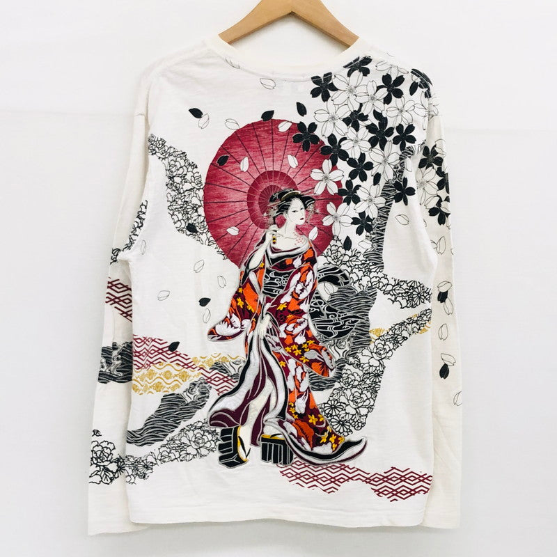 【中古品】【メンズ】 華鳥風月 カチョウフウゲツ 刺繍L/S Tee ロングスリーブ ティーシャツ 長袖 トップス 145-250228-hn-06-fur サイズ：L カラー：ホワイト系 万代Net店