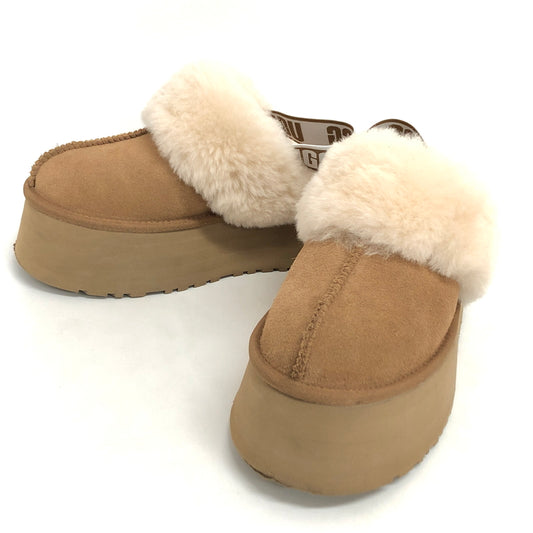 【中古品】【レディース】 UGG アグ FUNKETTE 1113474 プラットフォーム スリッポン ロゴストラップ ムートン サンダル ファー 厚底 シューズ 靴 167-260612-rs-06-fur サイズ：24.0cm US7 カラー：ベージュ・ブラウン系 万代Net店