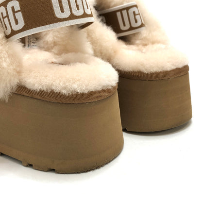 【中古品】【レディース】 UGG アグ FUNKETTE 1113474 プラットフォーム スリッポン ロゴストラップ ムートン サンダル ファー 厚底 シューズ 靴 167-260612-rs-06-fur サイズ：24.0cm US7 カラー：ベージュ・ブラウン系 万代Net店