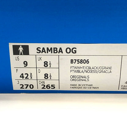 【中古美品】【メンズ】 adidas アディダス SAMBA OG B75806 サンバOG スニーカー シューズ 靴 161-251009-rs-06-fur サイズ：27.0cm US9 カラー：ホワイト/グレー/ブラック 万代Net店