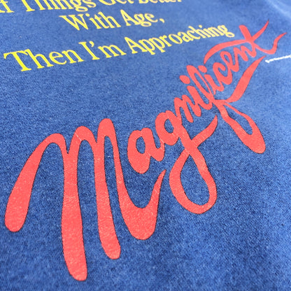 【現状渡し品】【メンズ】 FRUITS OF THE LOOM フルーツオブザルーム 90S PRINT SWEATSHIRT スウェット トレーナー 長袖 トップス 古着 ヴィンテージ 146-260615-rs-02-fur サイズ：L カラー：ブルー 万代Net店