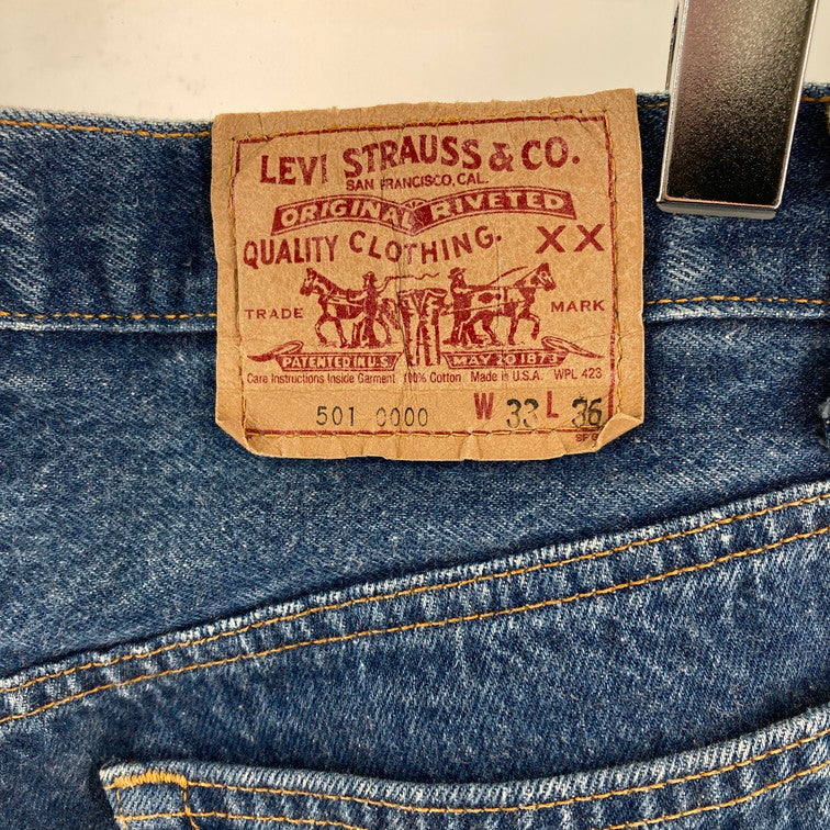 【中古品】【メンズ】 Levi's リーバイス 501-0000 刻印515 ナイロンフットボタン SMALL E USA製 80s デニムパンツ ジーンズ 157-250221-OR-04-iwa サイズ：W32 L36 カラー：ネイビー系 万代Net店