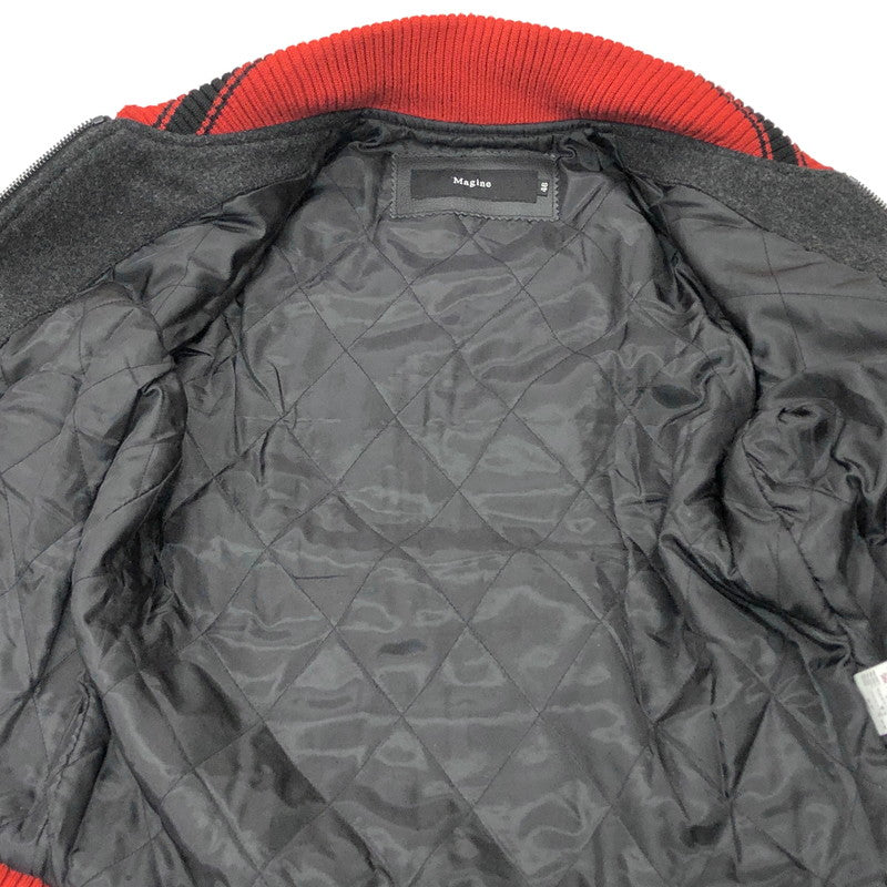 【現状渡し品】【メンズ】 Magine マージン STADIUM JACKET 844-06 スタジアムジャケット スタジャン 牛革 140-241105-rs-05-fur サイズ：46 カラー：ブラック/レッド 万代Net店