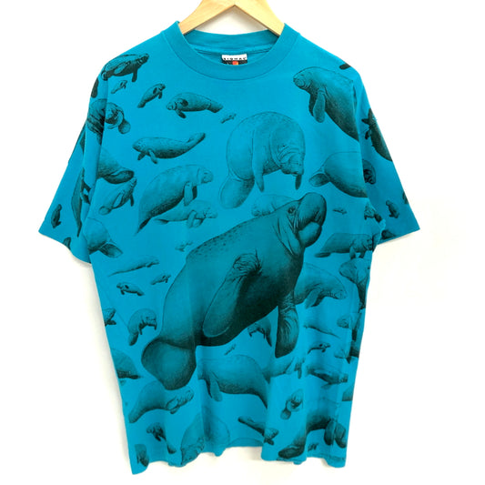 【中古品】【メンズ】 SIGNAL SPORTS シグナルスポーツ MANATEE PRINT S/S TEE マナティー Tシャツ 半袖 トップス 古着 ヴィンテージ 146-260615-rs-04-fur サイズ：L カラー：ライトブルー 万代Net店