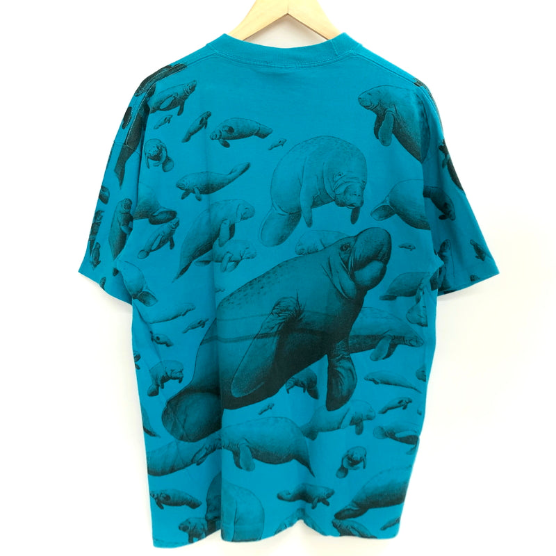 【中古品】【メンズ】 SIGNAL SPORTS シグナルスポーツ MANATEE PRINT S/S TEE マナティー Tシャツ 半袖 トップス 古着 ヴィンテージ 146-260615-rs-04-fur サイズ：L カラー：ライトブルー 万代Net店