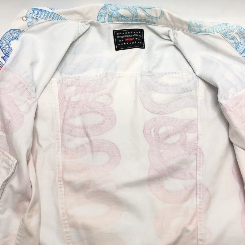 【中古品】【メンズ】 SUPREME × HYSTERIC GLAMOUR シュプリーム ヒステリックグラマー 21SS SNAKE DENIM TRUCKER JACKET デニムジャケット スネーク アウター 149-260615-rs-08-fur サイズ：L カラー：ホワイトデニム 万代Net店
