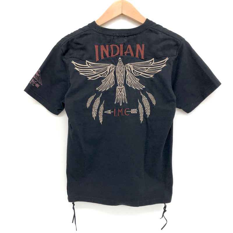 【中古品】【メンズ】 Indian インディアン S/S TEE 刺繍 Tシャツ 半袖 トップス アメカジ系 145-250306-rs-04-fur サイズ：S カラー：ブラック 万代Net店