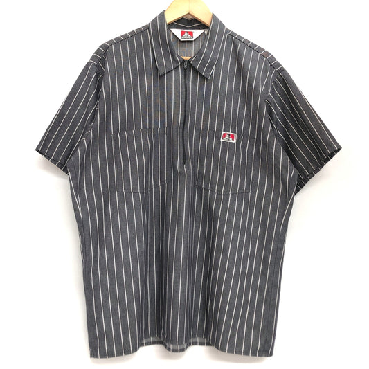 【中古品】【メンズ】 BEN DAVIS ベンデイビス 90S PULLOVER HALF ZIP STRIPE S/S SHIRT ハーフジップ シャツ 半袖 トップス 古着 ヴィンテージ 146-260616-rs-02-fur サイズ：M カラー：グレー/ホワイト 万代Net店