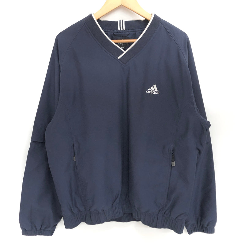 【中古品】【メンズ】 adidas アディダス V-NECK PULLOVER 2WAY Vネックプルオーバー 長袖 半袖 トップス カンボジア製 古着 ヴィンテージ 146-260901-rs-01-fur サイズ：M カラー：ネイビー 万代Net店