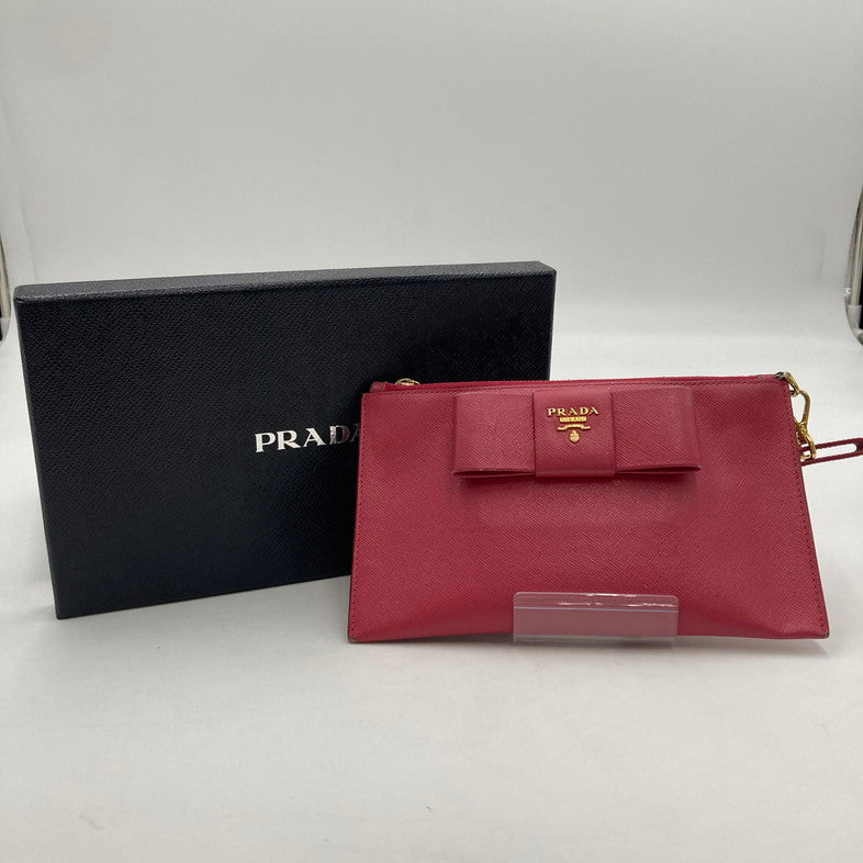 【中古品】【レディース】 PRADA プラダ 1M1441 SAFFIANO リボンポーチ レザー ストラップ付 181-250824-NS-03-iwa カラー：ピンク 万代Net店