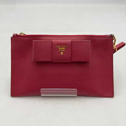 【中古品】【レディース】 PRADA プラダ 1M1441 SAFFIANO リボンポーチ レザー ストラップ付 181-250824-NS-03-iwa カラー：ピンク 万代Net店