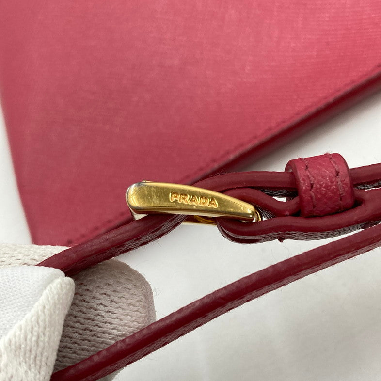 【中古品】【レディース】 PRADA プラダ 1M1441 SAFFIANO リボンポーチ レザー ストラップ付 181-250824-NS-03-iwa カラー：ピンク 万代Net店