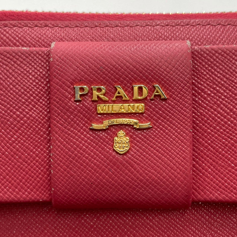 【中古品】【レディース】 PRADA プラダ 1M1441 SAFFIANO リボンポーチ レザー ストラップ付 181-250824-NS-03-iwa カラー：ピンク 万代Net店