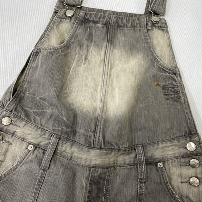 【中古品】【レディース】 EVISU GENES エヴィス ジーンズ カモメ DENIM OVERALL SHORTS デニム オーバーオール ショーツ 168-260922-kh-12-izu サイズ：30 カラー：グレー系 万代Net店