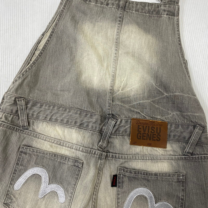 【中古品】【レディース】 EVISU GENES エヴィス ジーンズ カモメ DENIM OVERALL SHORTS デニム オーバーオール ショーツ 168-260922-kh-12-izu サイズ：30 カラー：グレー系 万代Net店
