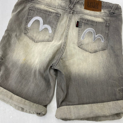 【中古品】【レディース】 EVISU GENES エヴィス ジーンズ カモメ DENIM OVERALL SHORTS デニム オーバーオール ショーツ 168-260922-kh-12-izu サイズ：30 カラー：グレー系 万代Net店