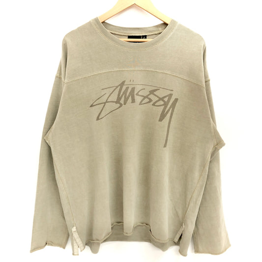 【中古品】【メンズ】 STUSSY ステューシー 24AW FOOTBALL CREW PIGMENT DYED COTTON L/S TEE 1140352 長袖 トップス 古着 142-260617-rs-11-fur サイズ：L カラー：ベージュ系 万代Net店