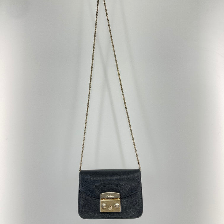 【現状渡し品】【レディース】 Furla フルラ METROPOLIS MINI SHOULDER メトロポリス ミニ ショルダーバッグ 180-250304-OR-06-iwa カラー：ブラック/ゴールド系 万代Net店