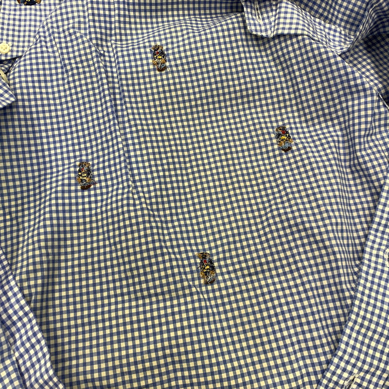 【中古品】【メンズ】 POLO BEAR CHECK LS SHIRT ポロベア チェック ロングスリーブ シャツ 長袖 トップス 147-260206-kh-10-izu サイズ：M カラー：ブルー×ホワイト 万代Net店