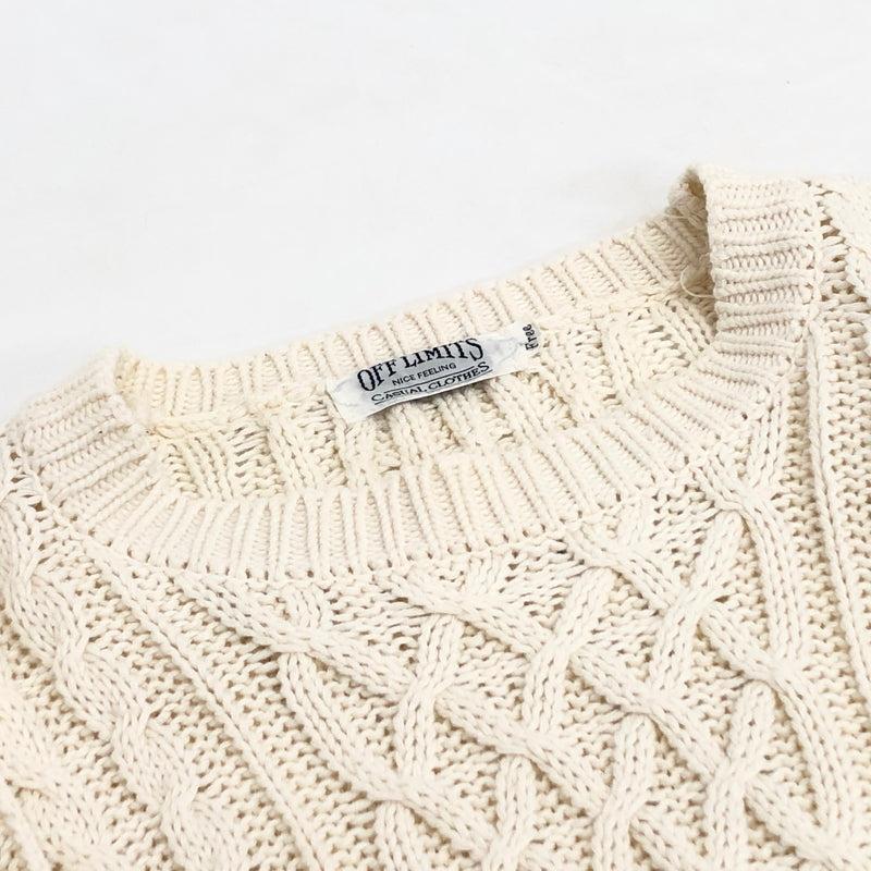 【現状渡し品】【メンズ】 OFF LIMITS 90S FISHERMAN KNIT 34-88126 フィッシャーマンズニット アランセーター 長袖 トップス 古着 ヴィンテージ 146-260907-rs-04-fur サイズ：Free カラー：オフホワイト 万代Net店