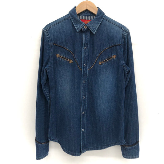 【現状渡し品】【メンズ】 INDIAN インディアン DENIM SHIRT デニムシャツ ウエスタンシャツ 長袖 トップス アメカジ系 145-251223-rs-01-fur サイズ：M カラー：インディゴ 万代Net店