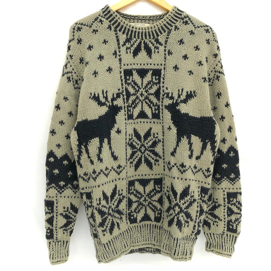 【ジャンク品】【メンズ】 JEFFREY BANKS ジェフリーバンクス WOOL KNIT ウール ニット セーター 長袖 トップス ヴィンテージ系 146-250714-rs-02-fur サイズ：M カラー：カーキ系/ブラック 万代Net店