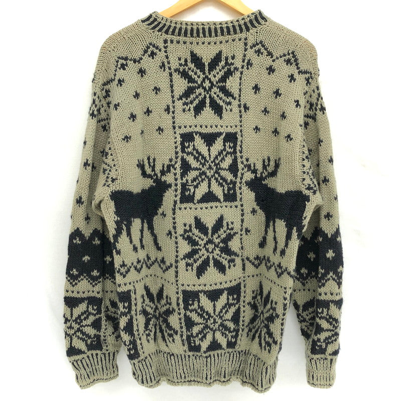 【ジャンク品】【メンズ】 JEFFREY BANKS ジェフリーバンクス WOOL KNIT ウール ニット セーター 長袖 トップス ヴィンテージ系 146-250714-rs-02-fur サイズ：M カラー：カーキ系/ブラック 万代Net店