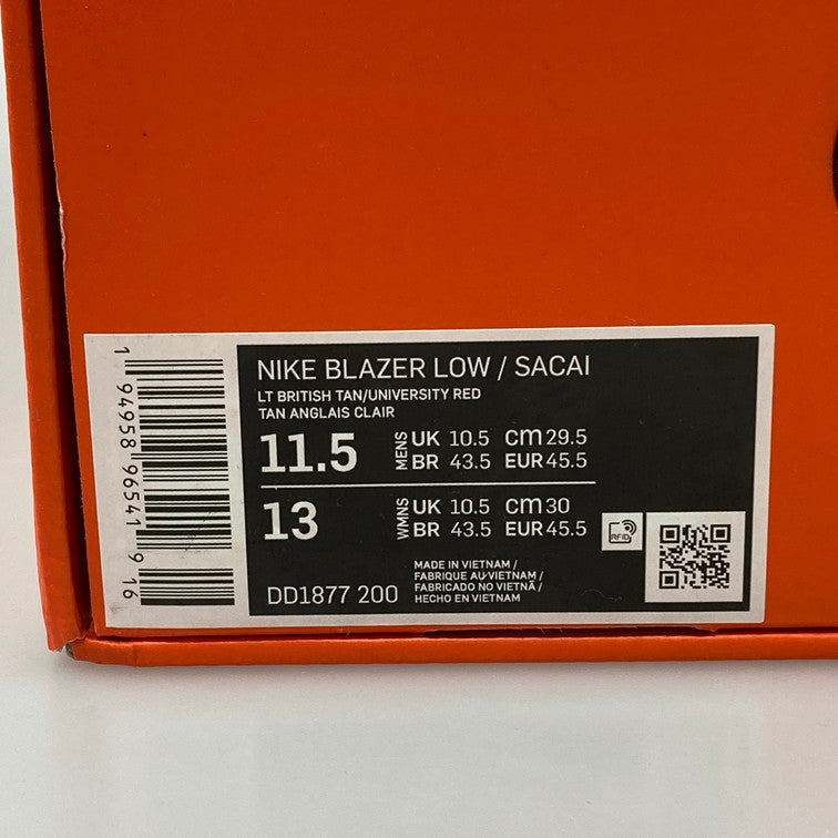 【中古品】【メンズ】 NIKE ナイキ SACAI×NIKE DD1877-200 BLAZER LOW BRITISH TAN ブレーザー ロー スニーカー 160-251219-WA-01-iwa サイズ：29.5cm カラー：LT BRITISH TAN/UNIVERSITY RED 万代Net店