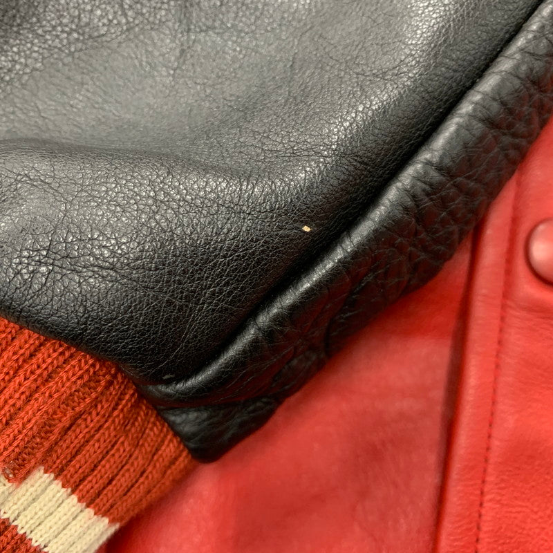 【中古品】【メンズ】 ALL STAR CAFE OFFICIAL オールスターカフェオフィシャル USA製 90S LEATHER VARSITY JACKET レザー バーシティ ジャケット アウター 146-260506-cs-18-izu サイズ：XL カラー：レッド×ブラック 万代Net店