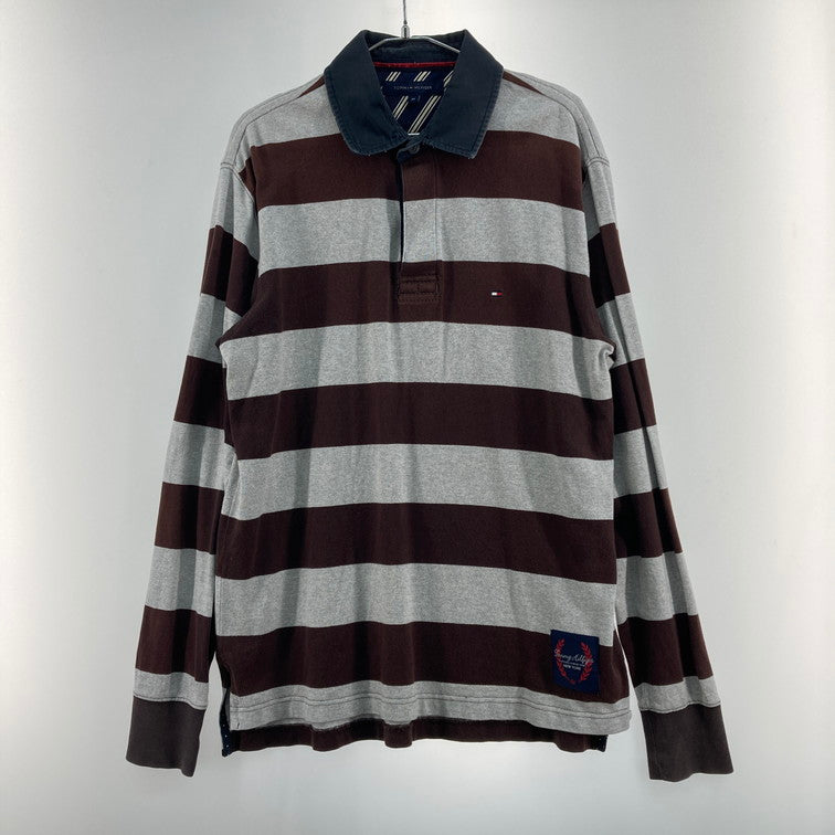 【中古品】【メンズ】 TOMMY HILFIGER トミーヒルフィガー L/S RUGGER SHIRT 147-260328-WA-02-iwa サイズ：M カラー：ブラウン グレー 万代Net店
