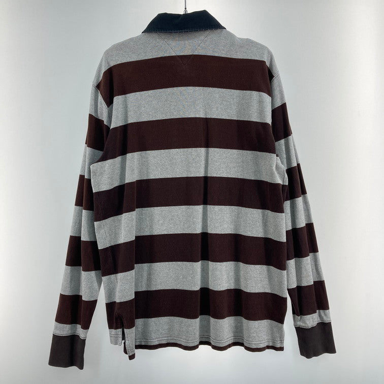 【中古品】【メンズ】 TOMMY HILFIGER トミーヒルフィガー L/S RUGGER SHIRT 147-260328-WA-02-iwa サイズ：M カラー：ブラウン グレー 万代Net店