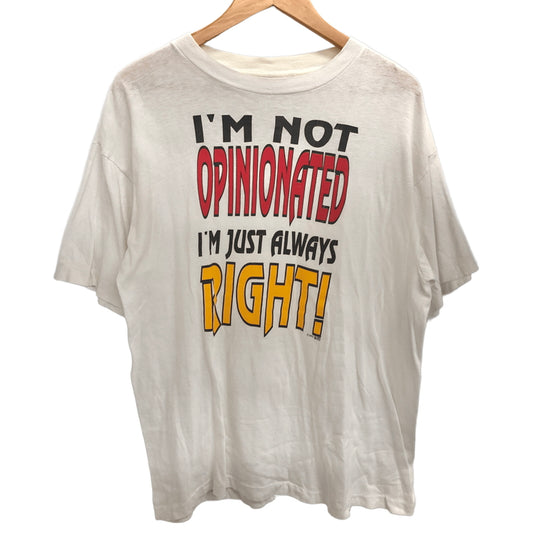 【ジャンク品】【メンズ】 EVANS 90S "I'M NOT OPINIONATED" S/S TEE 半袖 Tシャツ トップス 古着 ヴィンテージ 146-260622-rs-09-fur サイズ：L カラー：ホワイト 万代Net店