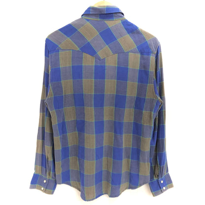 【ジャンク品】【メンズ】 WRANGLER ラングラー 80S SNAP BUTTON L/S CHECK SHIRT チェックシャツ 長袖 トップス スナップボタン 古着 ヴィンテージ 146-260623-rs-08-fur サイズ：L カラー：ブルー/グレー 万代Net店