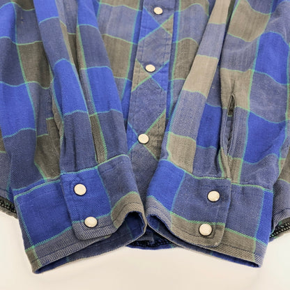 【ジャンク品】【メンズ】 WRANGLER ラングラー 80S SNAP BUTTON L/S CHECK SHIRT チェックシャツ 長袖 トップス スナップボタン 古着 ヴィンテージ 146-260623-rs-08-fur サイズ：L カラー：ブルー/グレー 万代Net店