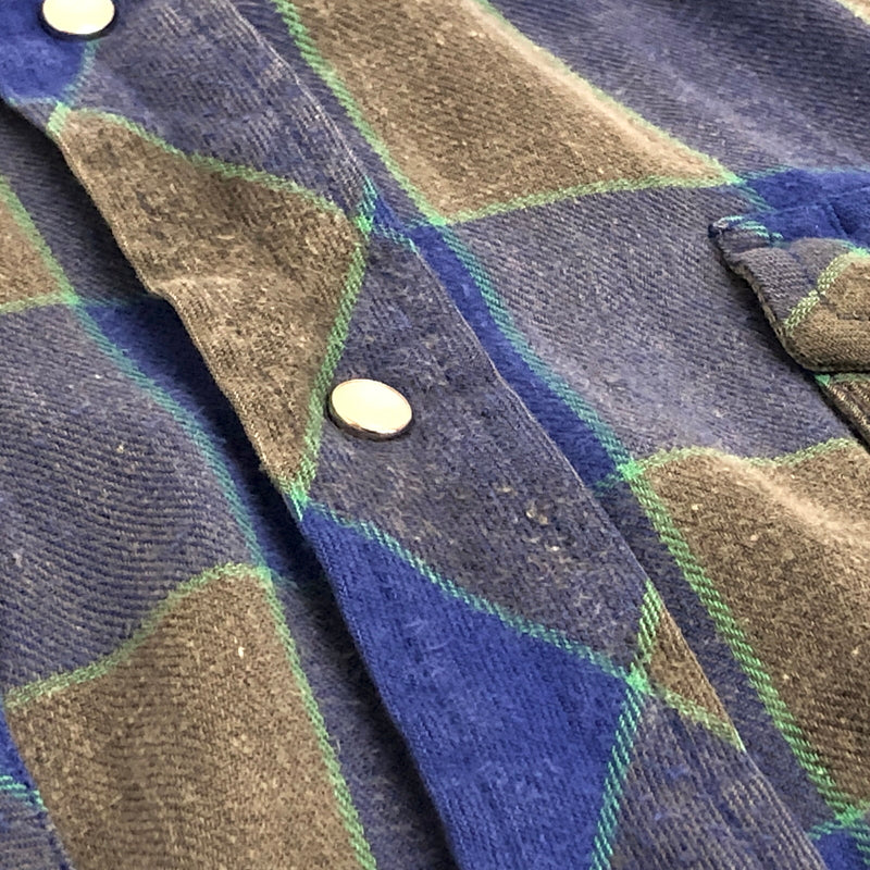 【ジャンク品】【メンズ】 WRANGLER ラングラー 80S SNAP BUTTON L/S CHECK SHIRT チェックシャツ 長袖 トップス スナップボタン 古着 ヴィンテージ 146-260623-rs-08-fur サイズ：L カラー：ブルー/グレー 万代Net店
