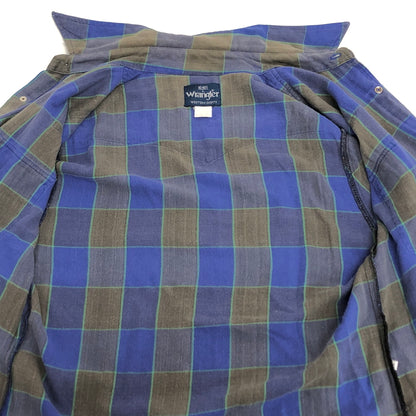 【ジャンク品】【メンズ】 WRANGLER ラングラー 80S SNAP BUTTON L/S CHECK SHIRT チェックシャツ 長袖 トップス スナップボタン 古着 ヴィンテージ 146-260623-rs-08-fur サイズ：L カラー：ブルー/グレー 万代Net店