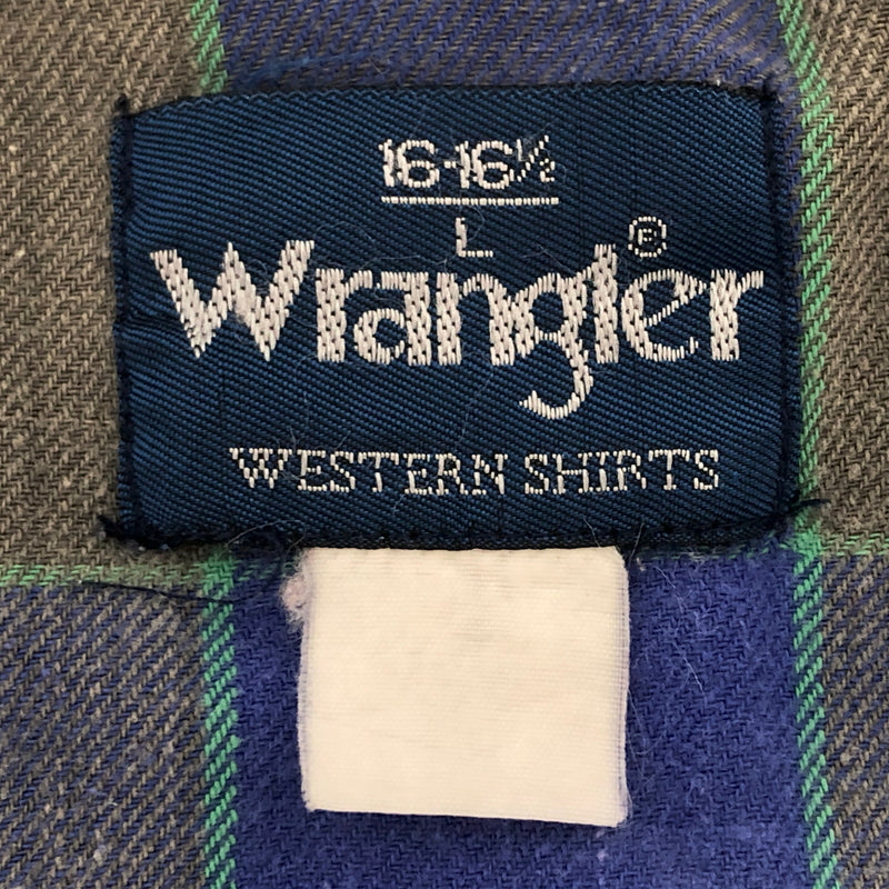 【ジャンク品】【メンズ】 WRANGLER ラングラー 80S SNAP BUTTON L/S CHECK SHIRT チェックシャツ 長袖 トップス スナップボタン 古着 ヴィンテージ 146-260623-rs-08-fur サイズ：L カラー：ブルー/グレー 万代Net店