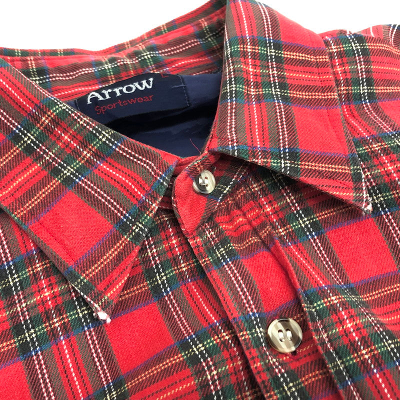 【ジャンク品】【メンズ】 ARROW アロー チェック柄 シャツジャケット 裏地付き ワッペン ヴィンテージ系 146-260331-rs-07-fur サイズ：L カラー：レッド 万代Net店