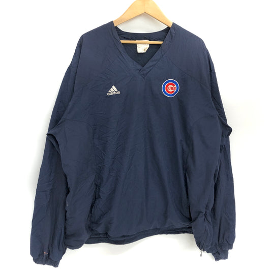 【ジャンク品】【メンズ】 ADIDAS アディダス 90S MLB CUBS V NECK NYLON JACKET トップス 長袖 ゲームシャツ ユニフォーム 古着 ヴィンテージ 146-260625-rs-06-fur サイズ：XL カラー：ネイビー 万代Net店