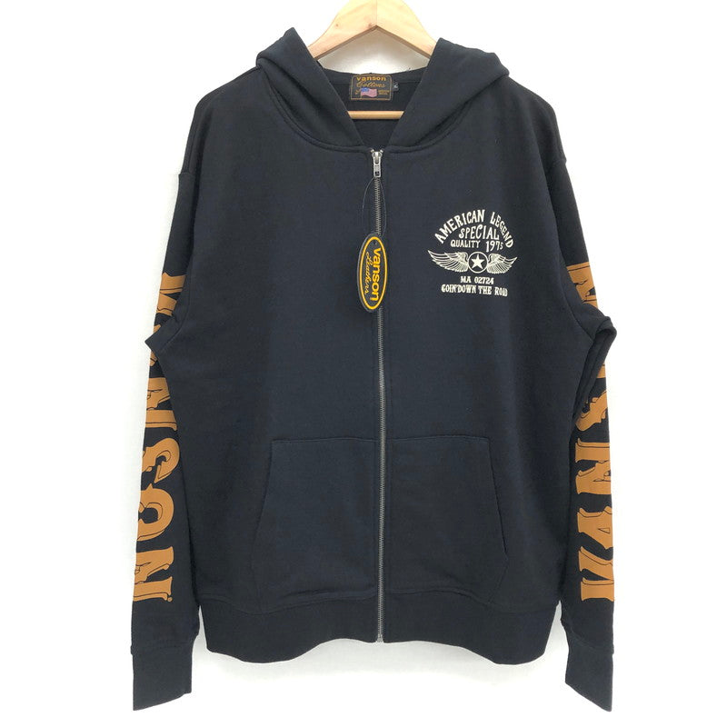 【中古美品】【メンズ】 VANSON バンソン ZIP HOODIE NVSZ-222 ジップフーディ パーカー バックプリント 長袖 トップス アメカジ系 145-250407-rs-03-fur サイズ：XL カラー：ブラック 万代Net店