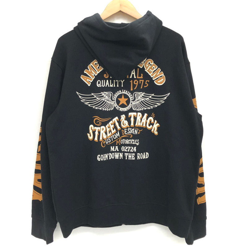 【中古美品】【メンズ】 VANSON バンソン ZIP HOODIE NVSZ-222 ジップフーディ パーカー バックプリント 長袖 トップス アメカジ系 145-250407-rs-03-fur サイズ：XL カラー：ブラック 万代Net店