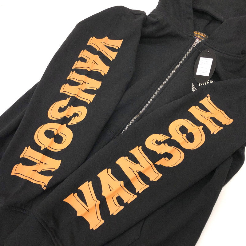 【中古美品】【メンズ】 VANSON バンソン ZIP HOODIE NVSZ-222 ジップフーディ パーカー バックプリント 長袖 トップス アメカジ系 145-250407-rs-03-fur サイズ：XL カラー：ブラック 万代Net店