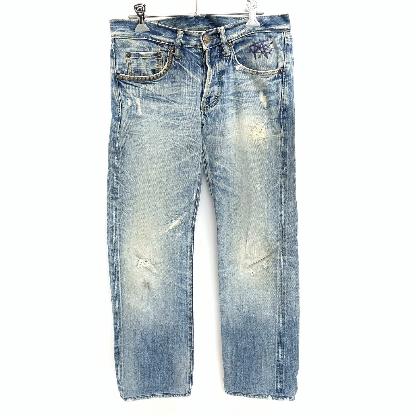 【現状渡し品】【メンズ】 HYSTERIC GLAMOUR ヒステリックグラマー リペア加工デニム ボトムス 151-251227-yu-07-fur サイズ：28 カラー：インディゴ 万代Net店