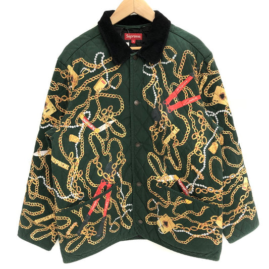 【中古品】【メンズ】 Supreme シュプリーム 20AW Chains Quilted Jacket チェーン キルト ジャケット ブルゾン アウター 149-251031-rs-03-fur サイズ：XL カラー：グリーン 万代Net店