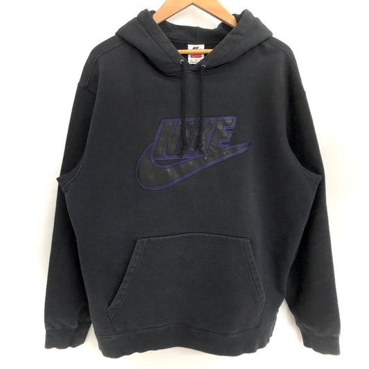 【中古品】【メンズ】 Supreme シュプリーム × NIKE ナイキ Leather Applique Hooded Sweatshirt FA190408MXP レザーアップリケ パーカー フーディ 長袖 トップス 149-260401-hn-02-fur サイズ：L カラー：ブラック 万代Net店