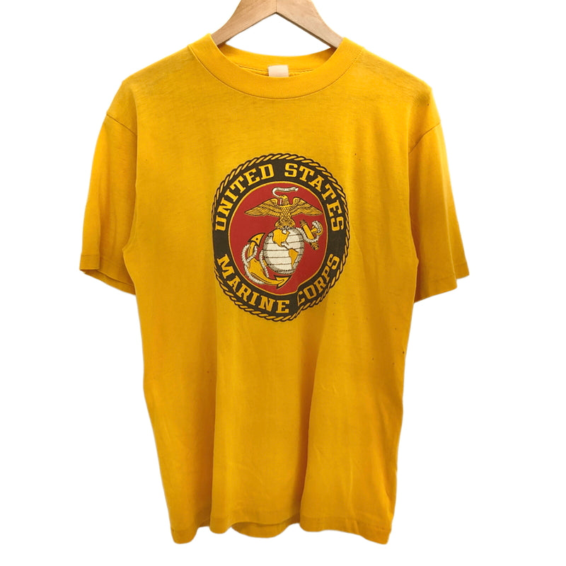 【現状渡し品】【メンズ】 US.NAVY ユーエスネイビー 両シングル 70-80S USMC S/S TEE 半袖 プリント Tシャツ トップス 古着 ヴィンテージ 146-260630-rs-06-fur サイズ：不明 カラー：イエロー 万代Net店