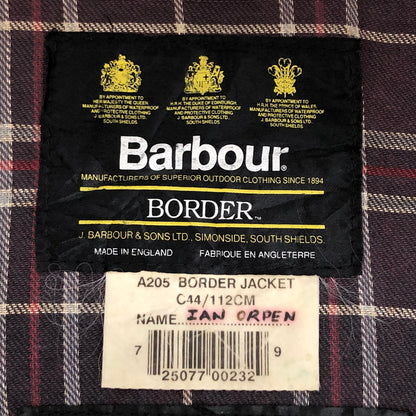 【現状渡し品】【メンズ】 BARBOUR バーブァー 90S BORDER OILED JACKET オイルジャケット 3ワラント 95年製 英国製 アウター 古着 ヴィンテージ 144-260630-rs-08-fur サイズ：C44/112CM カラー：ネイビー 万代Net店