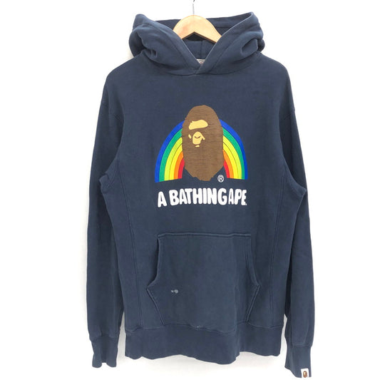 【ジャンク品】【メンズ】 A BATHING APE アベイシングエイプ RAINBOW LOGO HOODIE レインボー ロゴ フーディー パーカー 長袖 トップス ストリート系 142-250414-rs-04-fur サイズ：M カラー：ネイビー 万代Net店